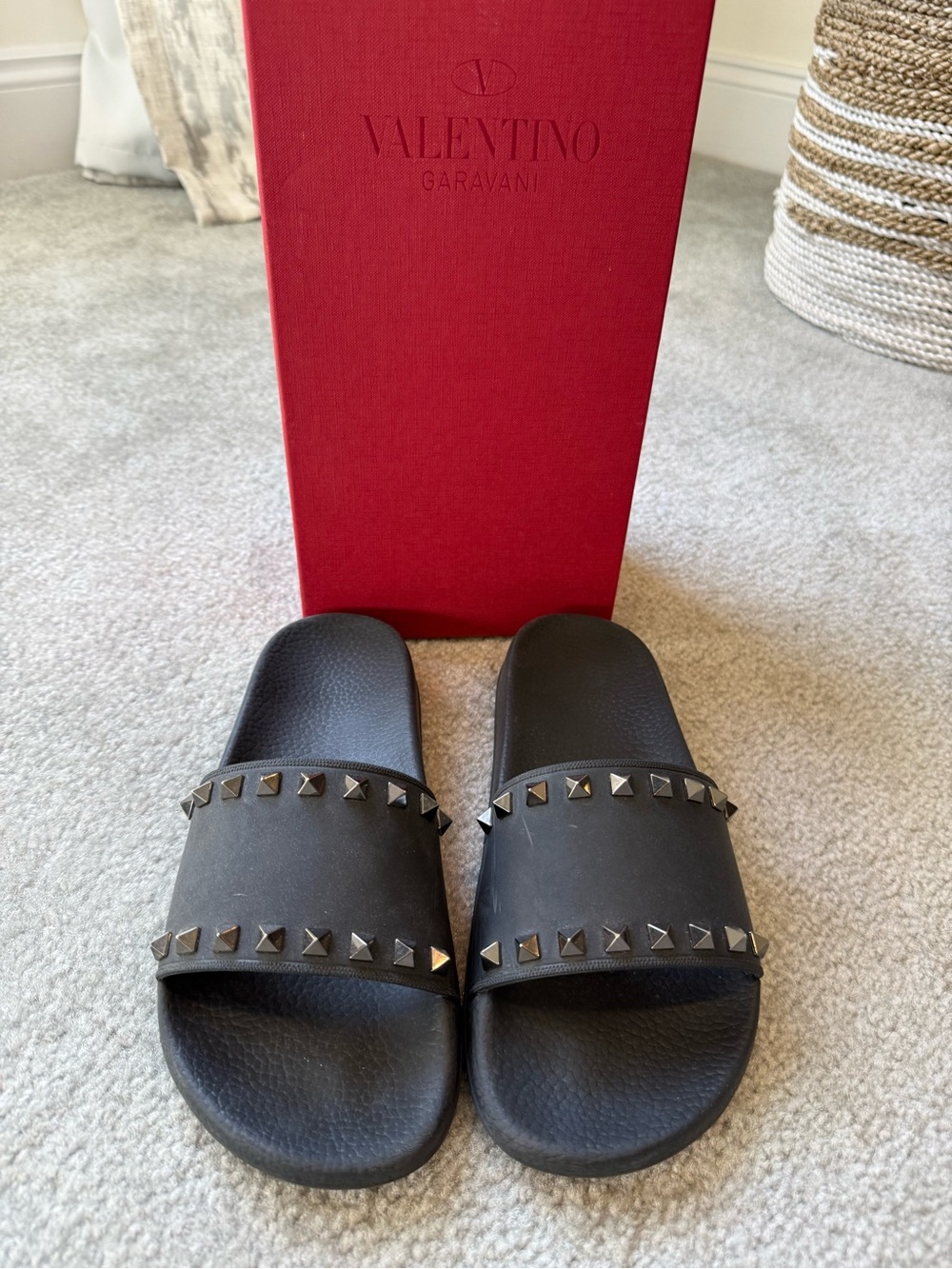 Valentino Garavani Rockstud Black Women’s Rubber Slide Sandals